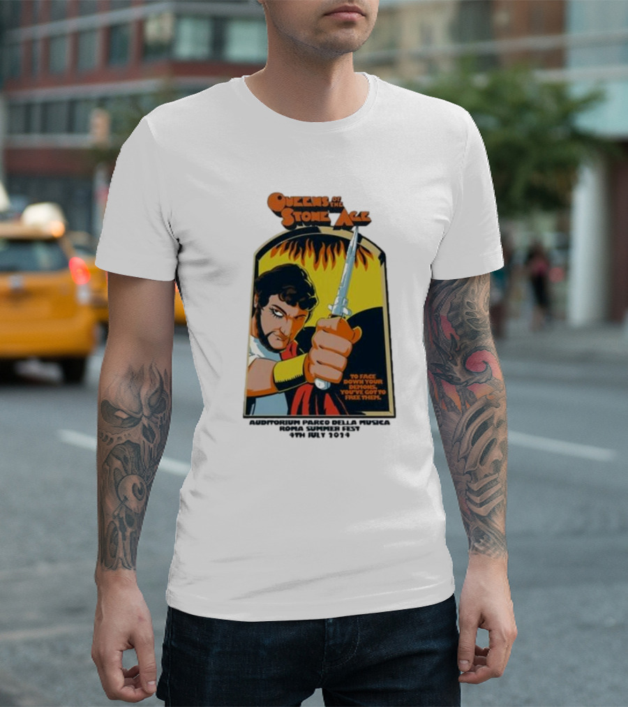 Queens Of The Stone Age Summer Festival 2024 Rome Auditorium Parco Della Musica Vintage Comic T-Shirt