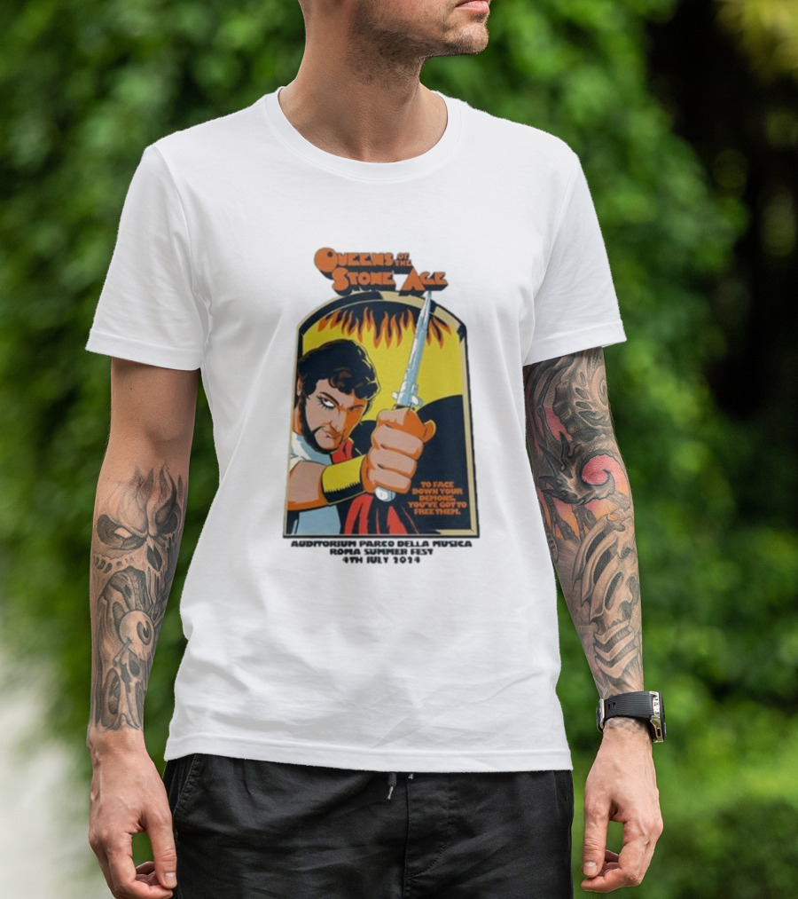 Queens Of The Stone Age Summer Festival 2024 Rome Auditorium Parco Della Musica Vintage Comic T-Shirt
