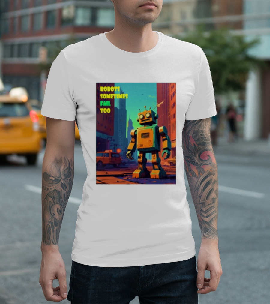 Robots Sometimes Fail Too Urban Cityscape Scene T-Shirt