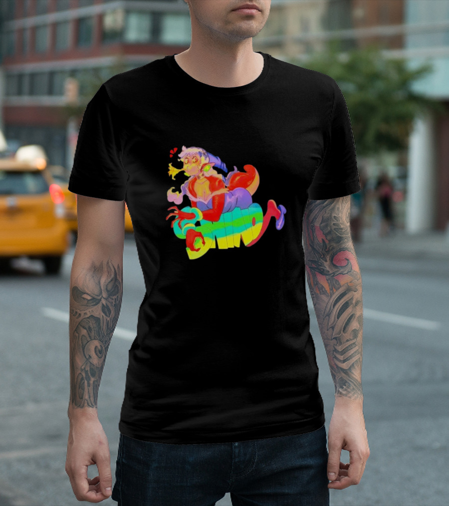 Shinto Decals Vibrant Dragon Monster Girl with Rainbow CHINO Text T-Shirt