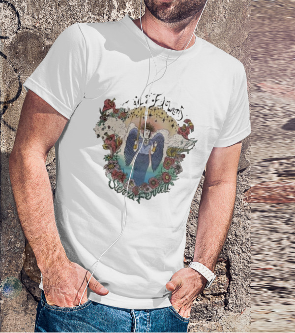 Sierra Ferrell Trail Of Flowers Angelic Winged Figure Surrounded By Floral Frame T-Shirt