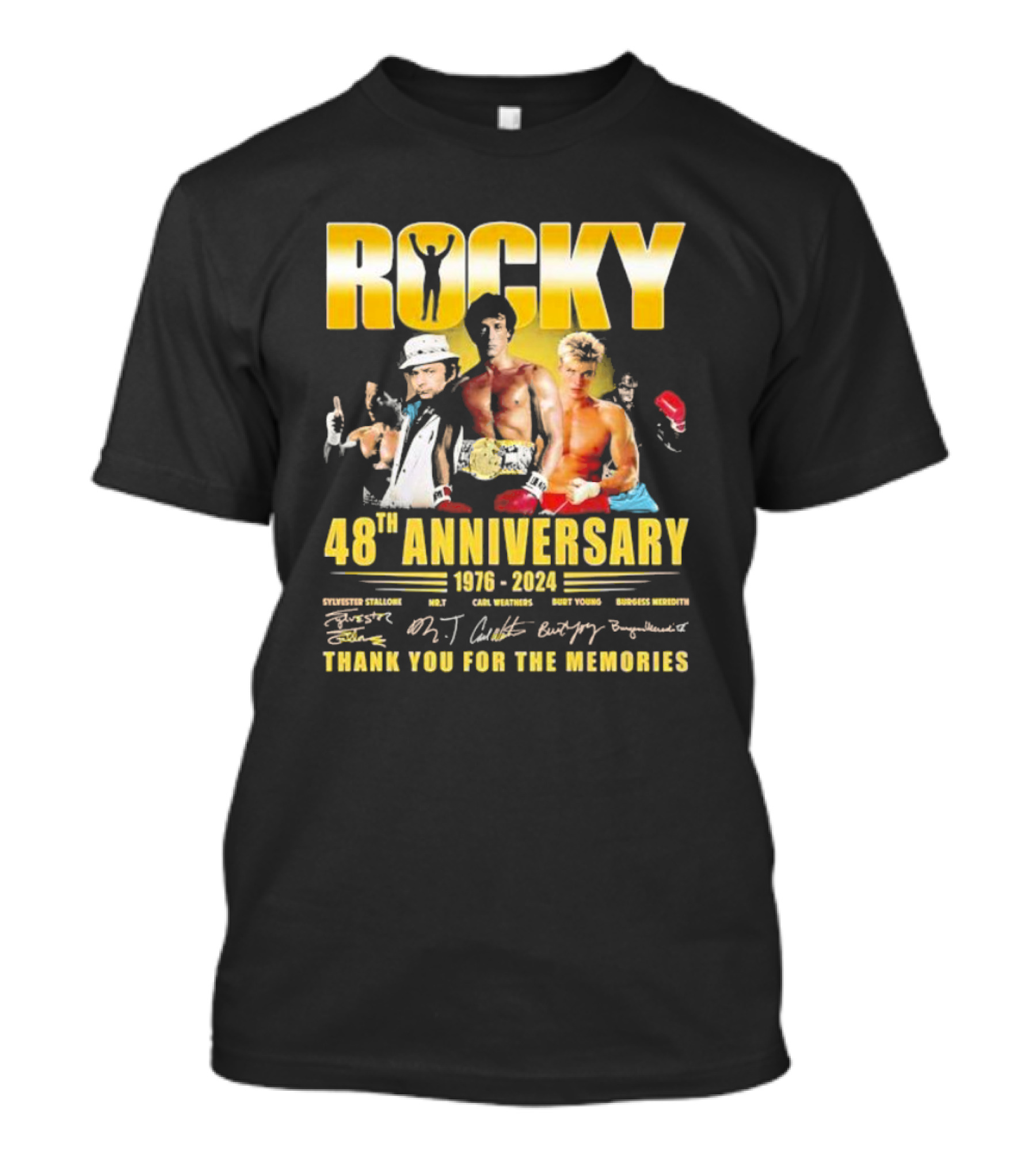 Rocky 48th Anniversary 1976-2024 Sylvester Stallone Carl Weathers Burt Young Burgess Meredith T-Shirt