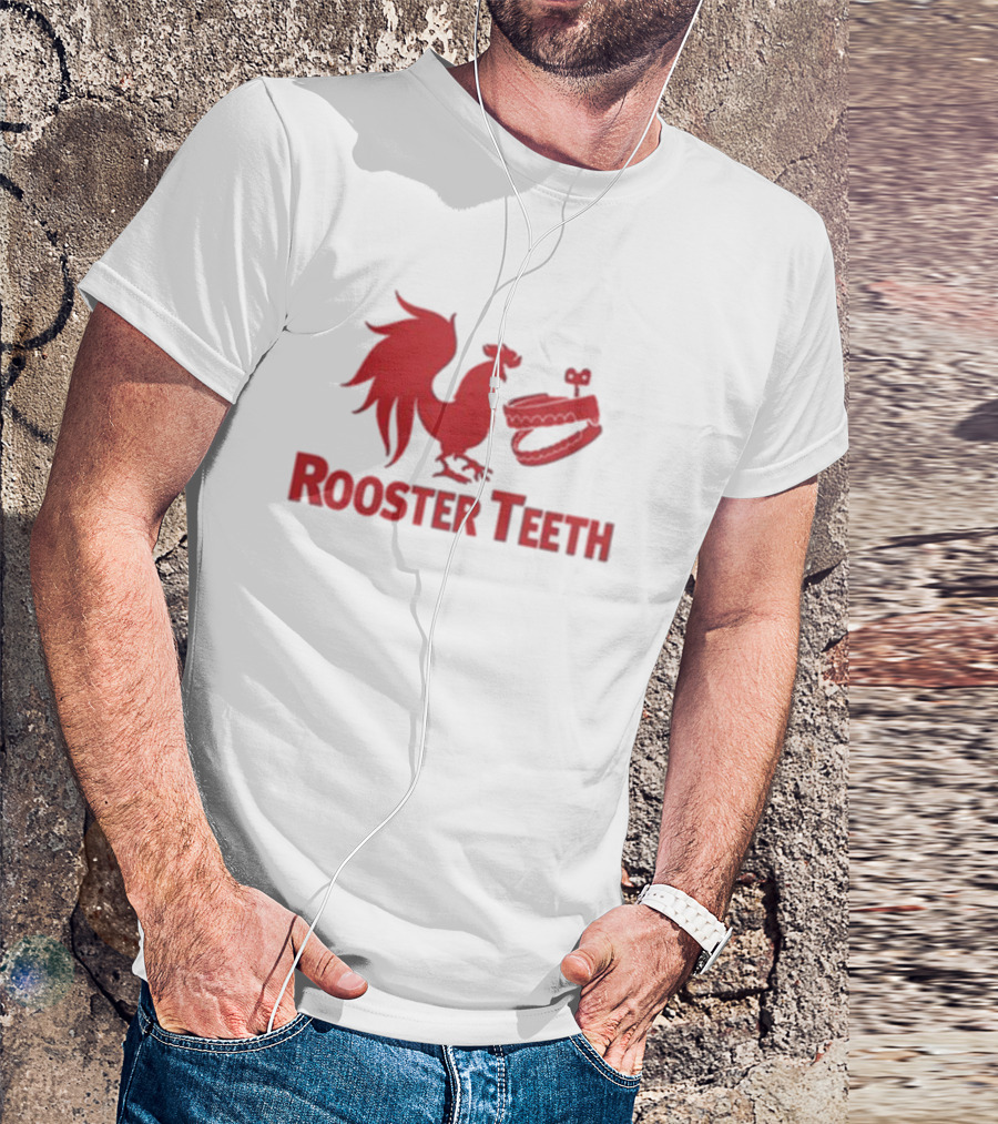 Rooster Teeth Red Rooster And Wind-Up Chattering Teeth T-Shirt