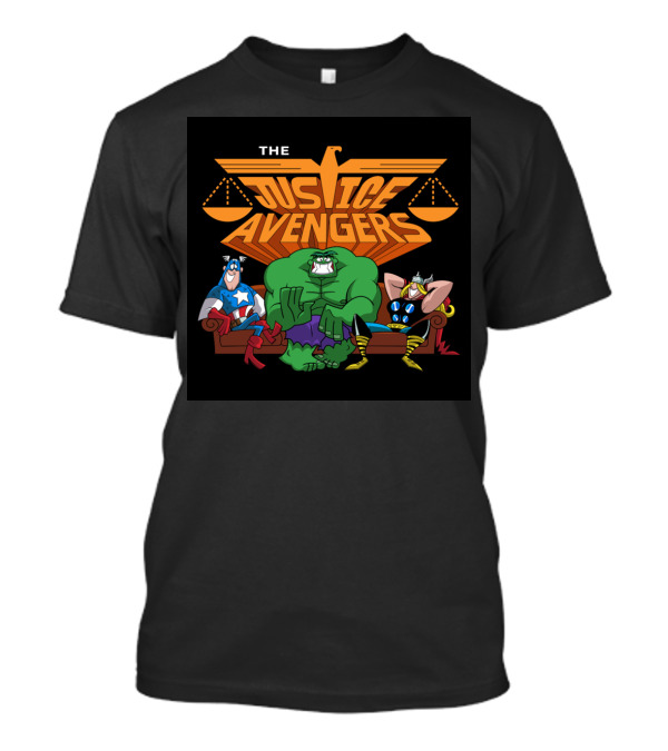 The Justice Avengers Hero Parody Featuring Scales Of Justice And Warrior Figures T-Shirt