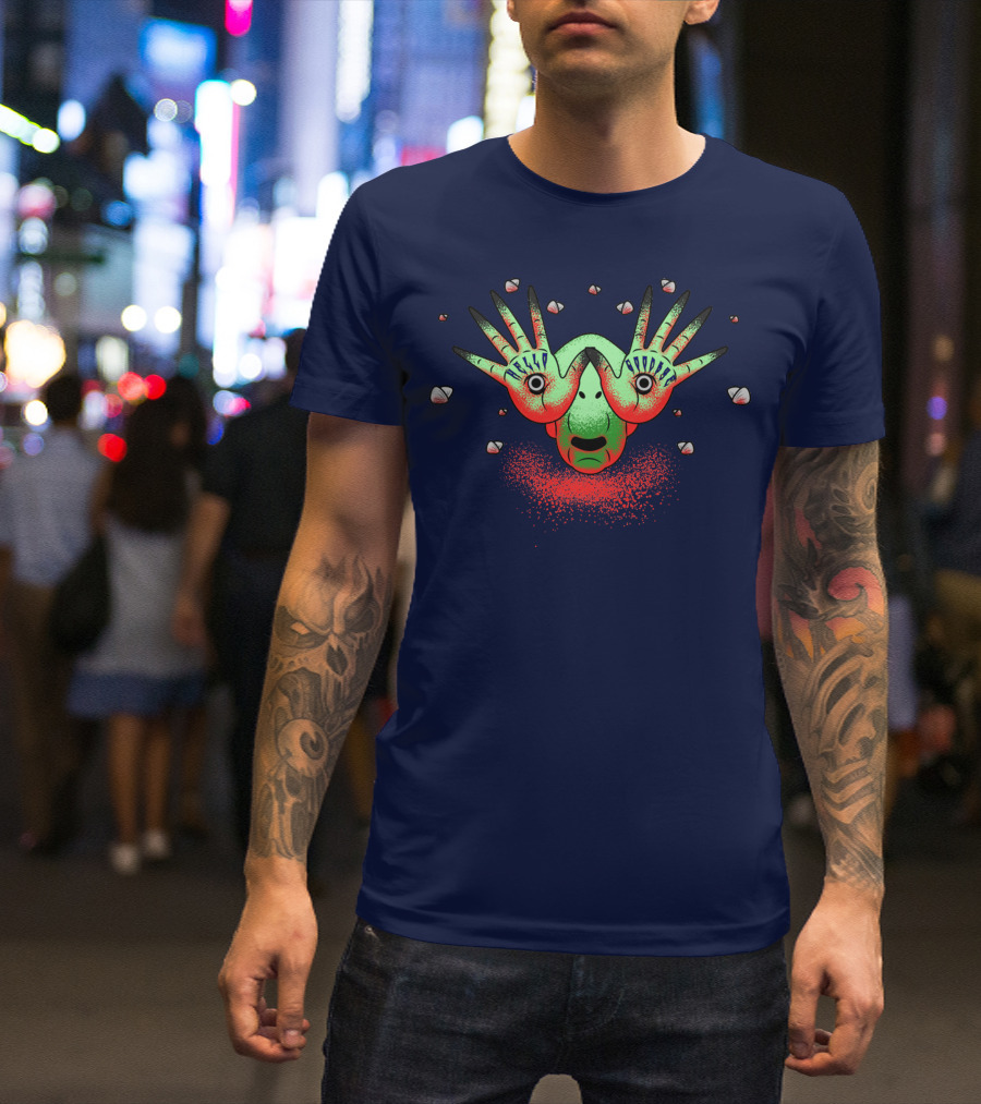 Halloween Gift Creepy Eyeball Creature With Hello Goodbye Hands T-Shirt