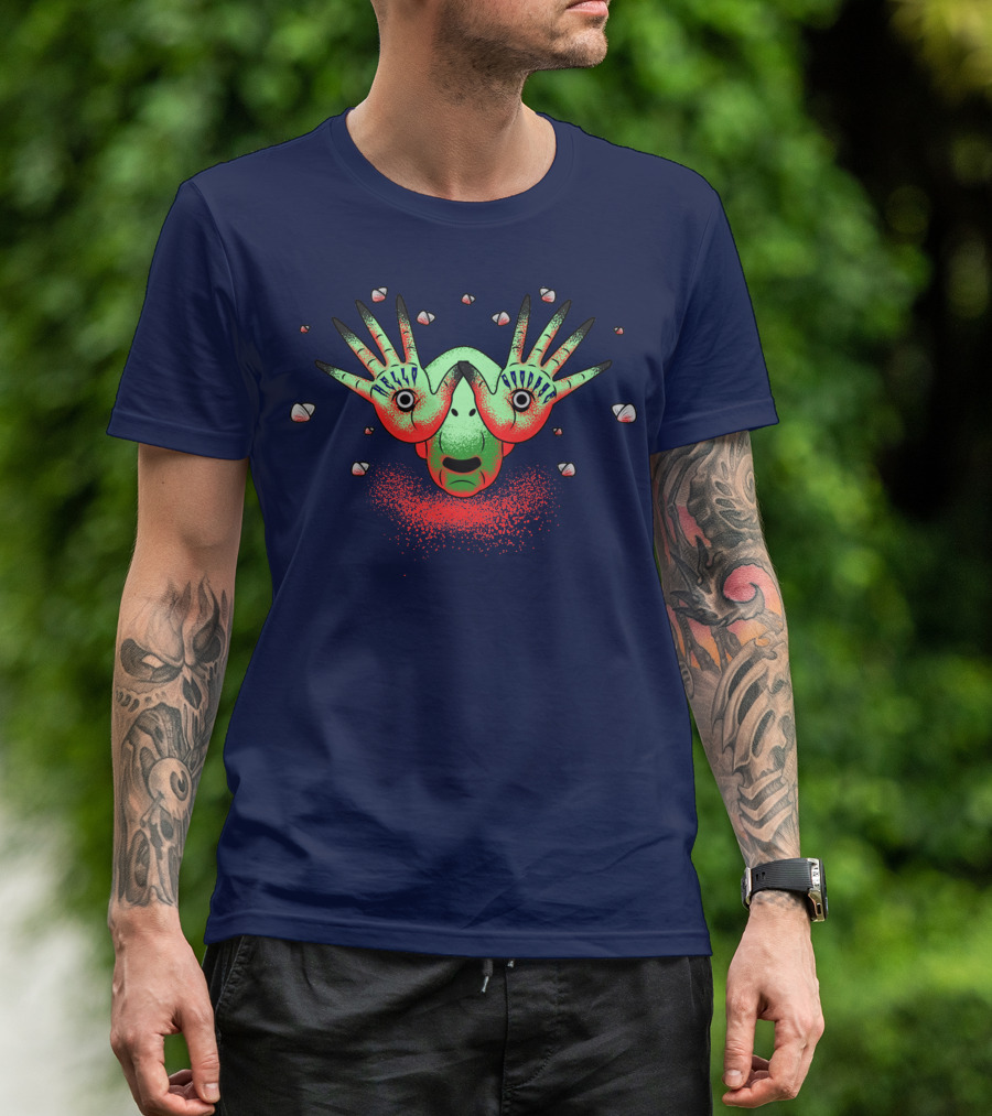 Halloween Gift Creepy Eyeball Creature With Hello Goodbye Hands T-Shirt