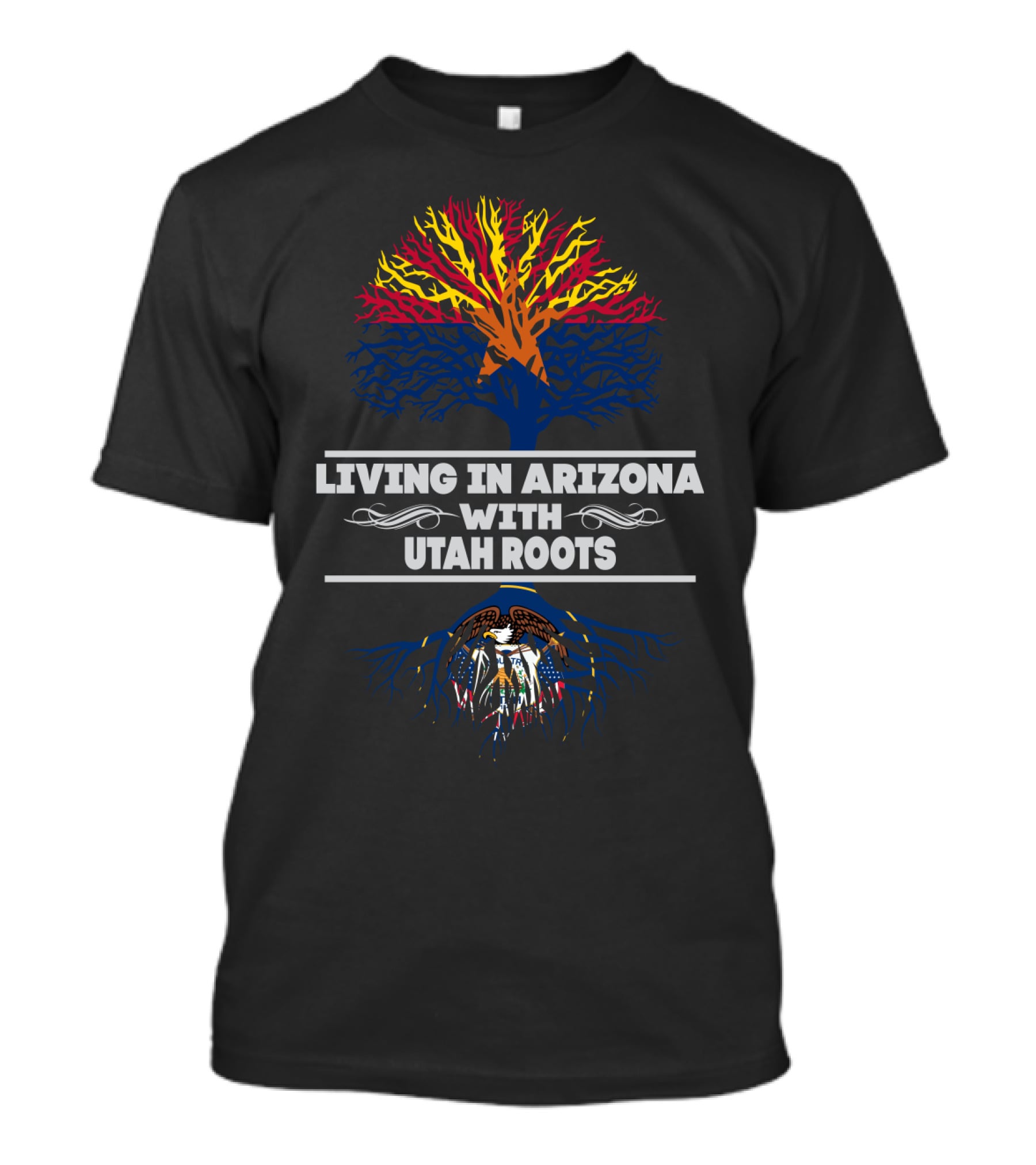 Living In Arizona With Utah Roots Reflective Tree And Eagle Heritage T-Shirt