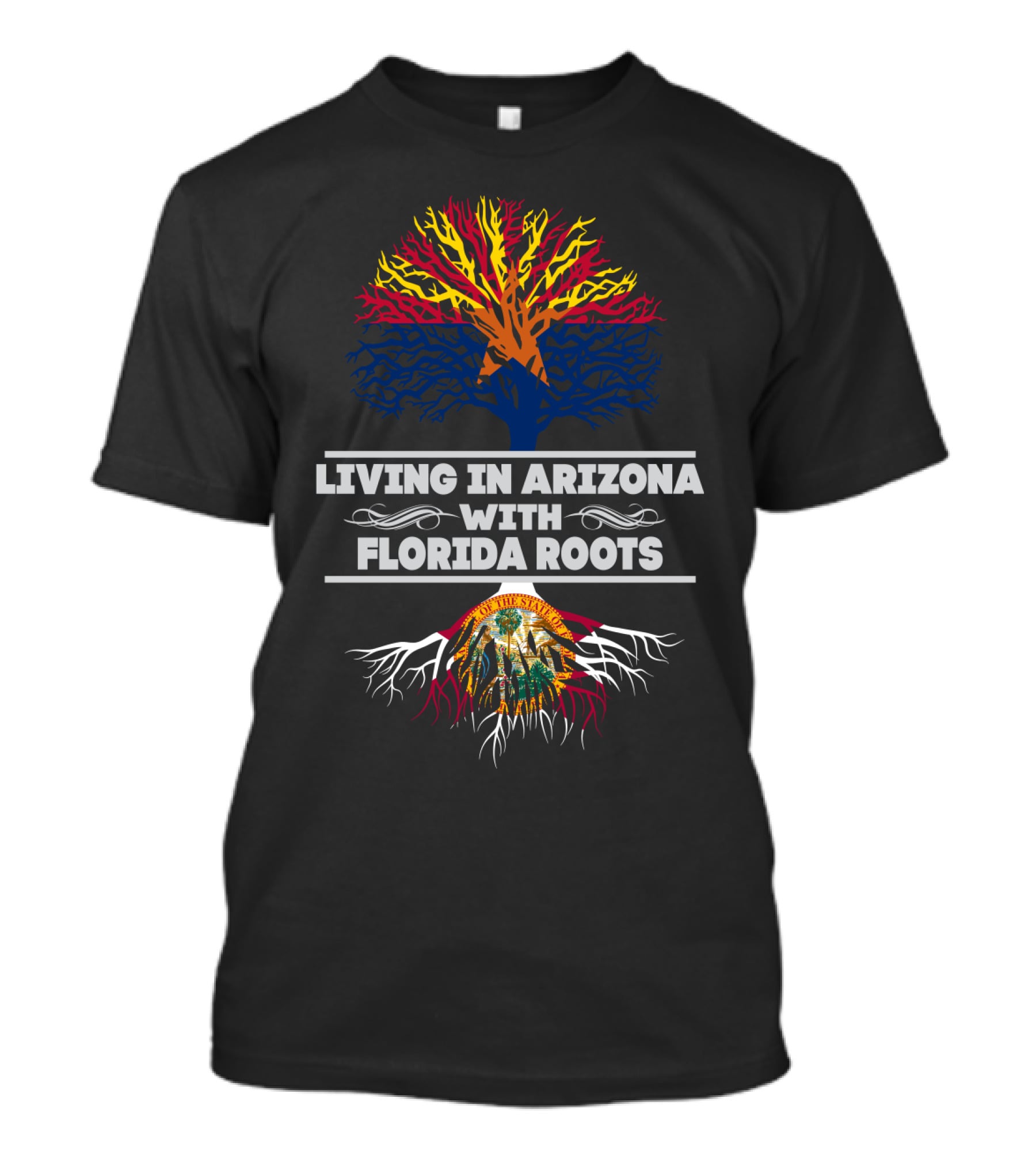 Celebrating State Pride: Living In Arizona With Deep Florida Roots And Bold Colorful Tree T-Shirt