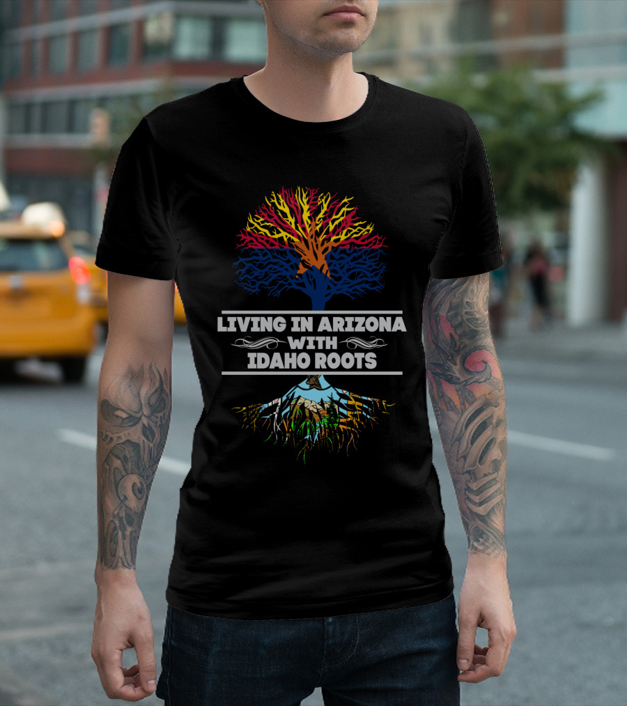 Living in Arizona Representing Idaho Heritage with Colorful Tree Roots Iconography T-Shirt