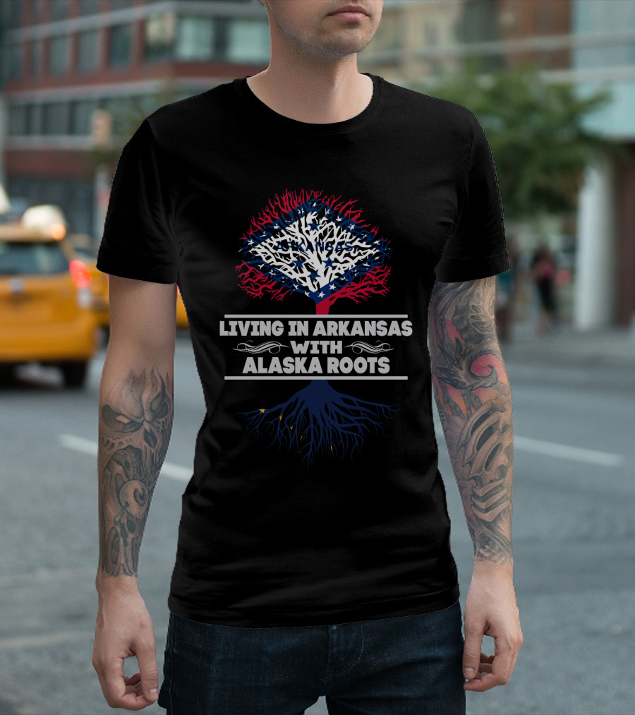 Living In Arkansas With Alaska Roots Patriotic Tree T-Shirt