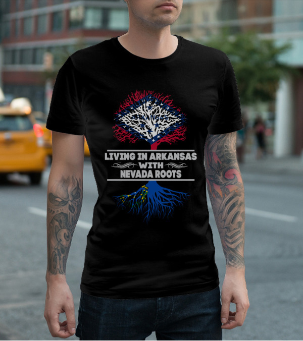 Living In Arkansas With Nevada Roots Arkansas Flag Tree T-Shirt