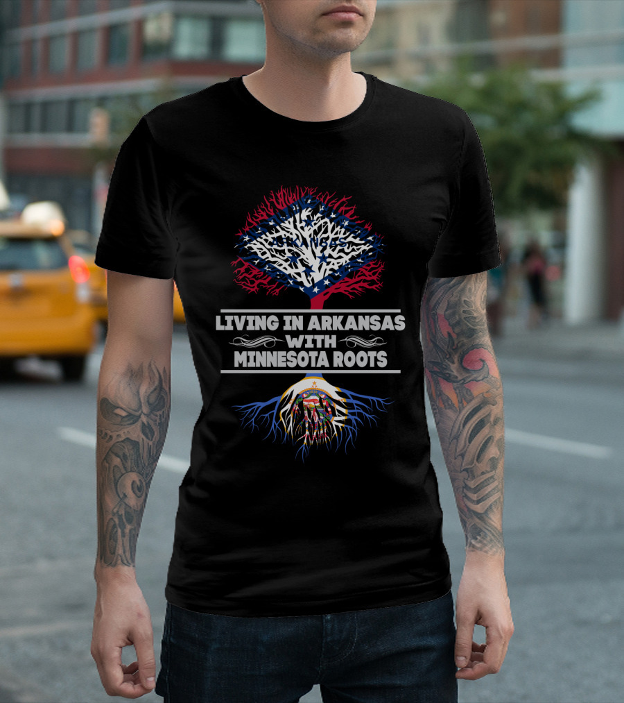 Living in Arkansas Embracing Deep Minnesota Roots with State Symbols T-Shirt