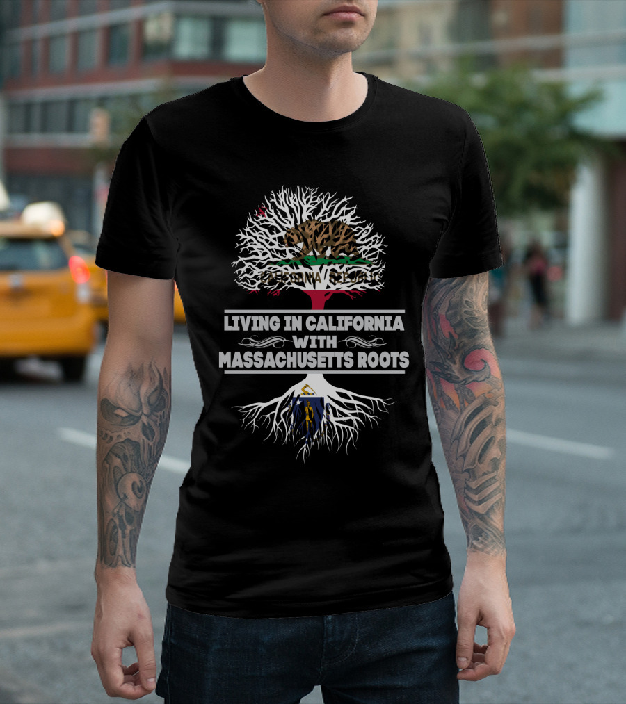 California Republic Bear And Tree Design With Massachusetts Roots T-Shirt