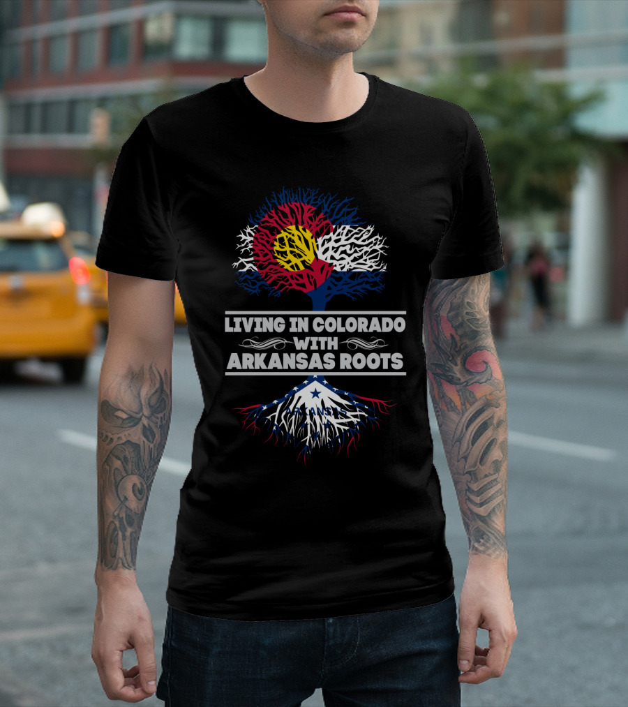 Colorado Flag Tree with Arkansas Roots Theme Living in Colorado with Arkansas Roots T-Shirt