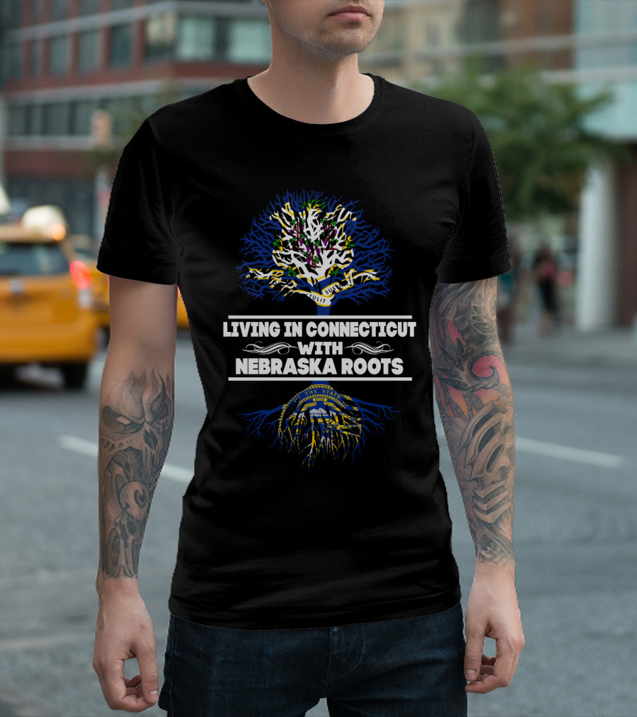 Connecticut Life with Strong Nebraska Heritage Featuring State Flags and Symbolic Tree T-Shirt