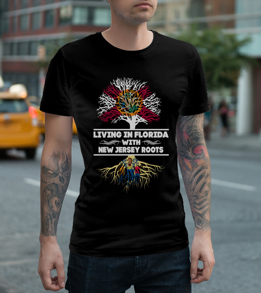 Living In Florida With New Jersey Roots State Flags Tree T-Shirt
