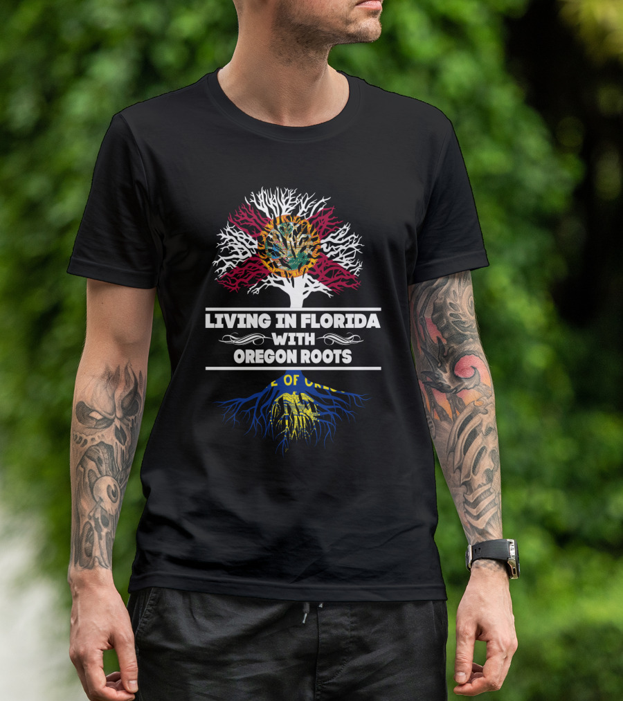 Florida Living With Deep Oregon Roots And State Symbols Tree T-Shirt