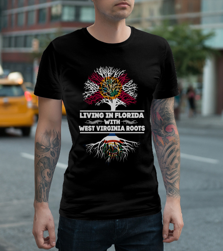 Living in Florida With West Virginia Roots State Seals Tree T-Shirt