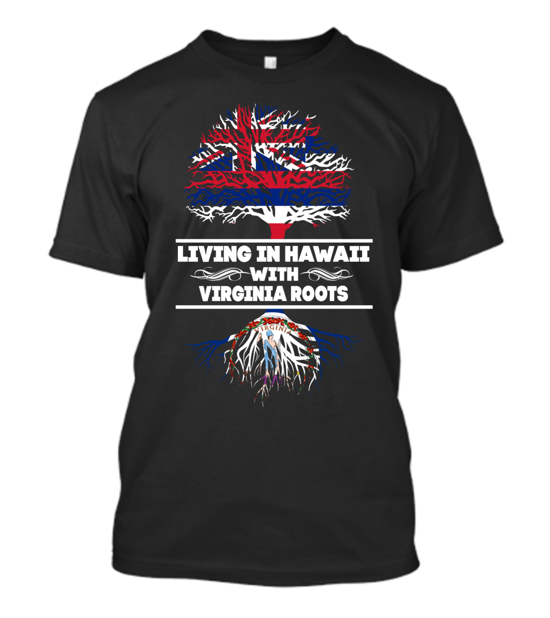 Hawaiian Flag Tree With Virginia Seal Roots Symbolizing Living In Hawaii With Virginia Roots T-Shirt