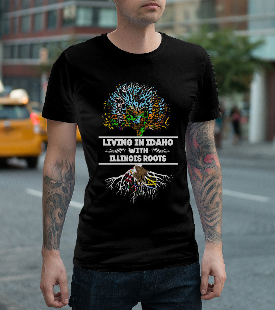 Idaho Residency Embracing Illinois Heritage with Vibrant Tree and Roots T-Shirt