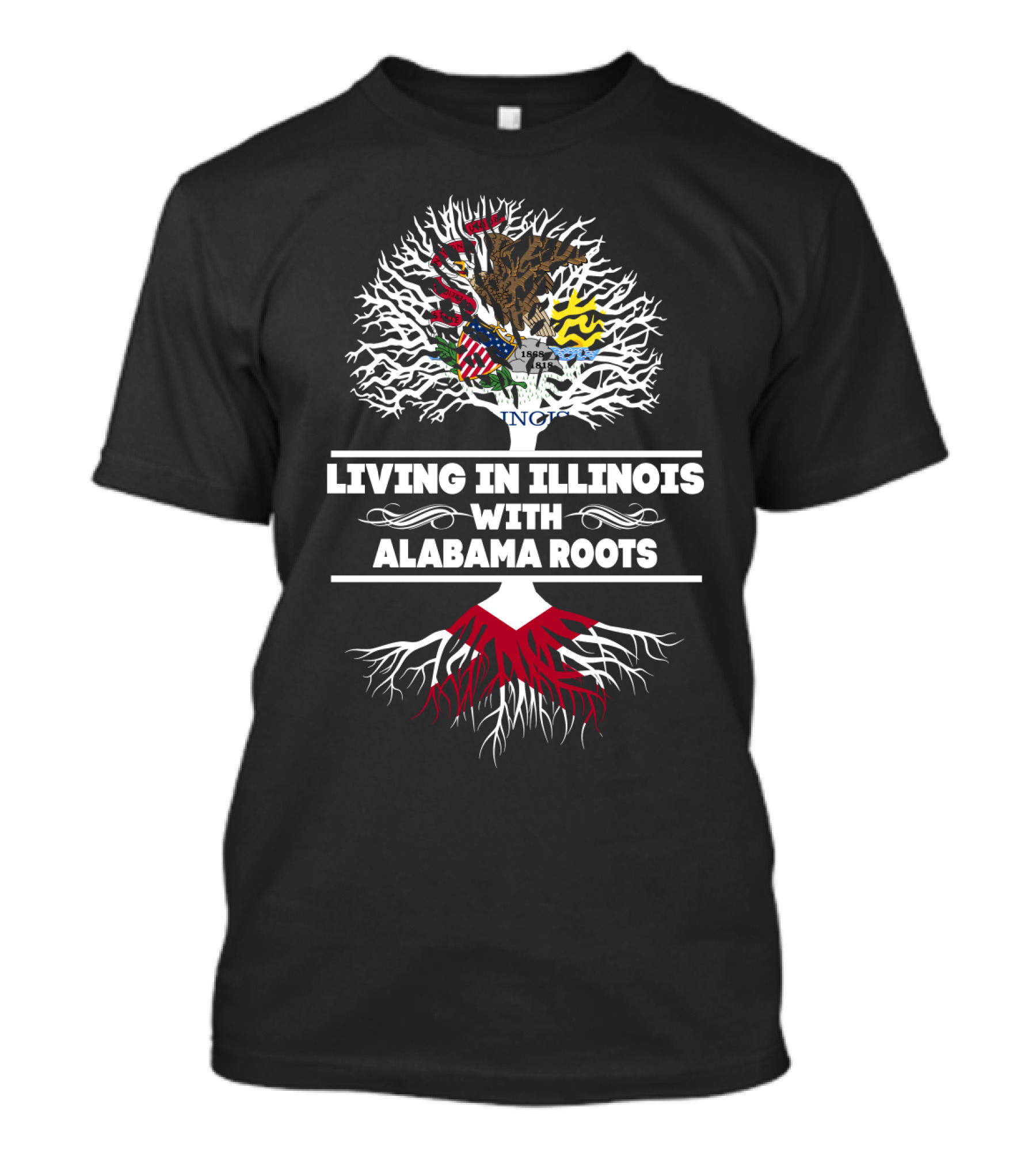 Illinois And Alabama Heritage Tree Design With State Seal Symbolism T-Shirt