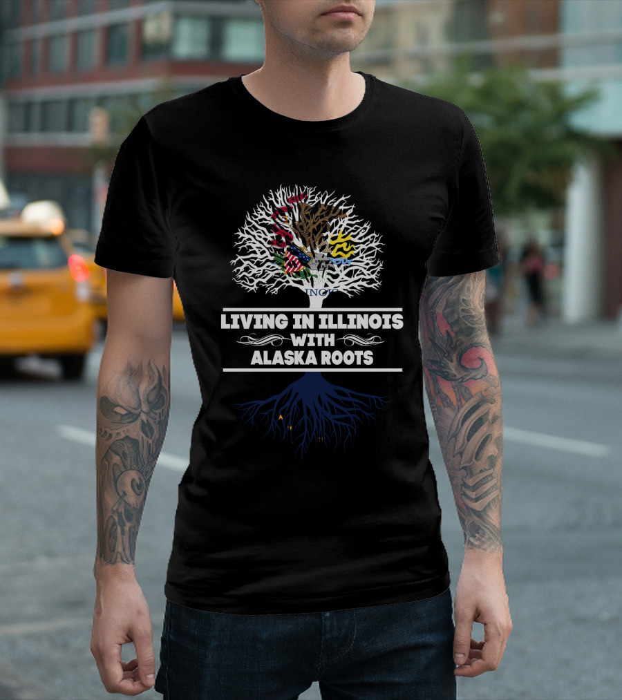 Illinois Tree With Alaska Roots Emblem Featuring State Symbols And Colors T-Shirt