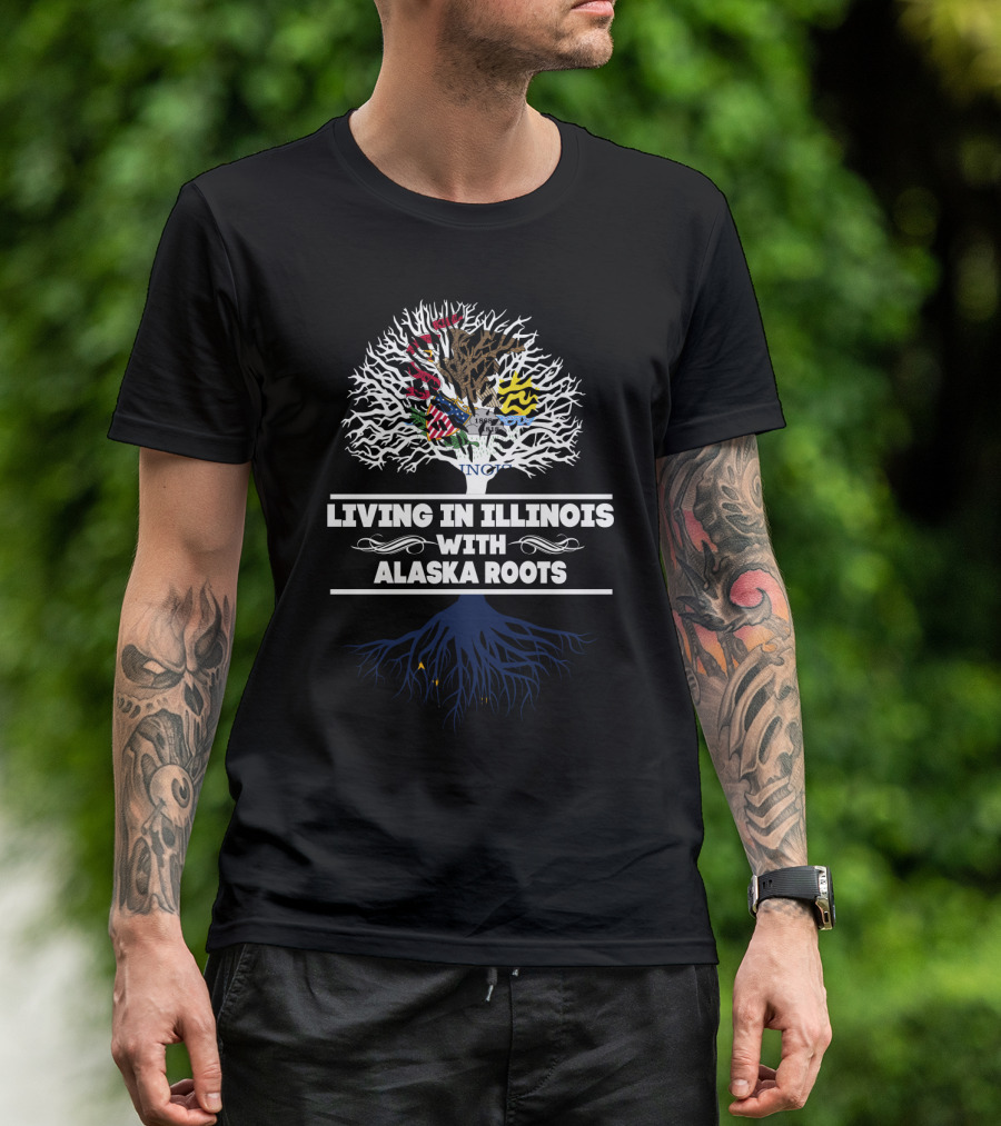 Illinois Tree With Alaska Roots Emblem Featuring State Symbols And Colors T-Shirt