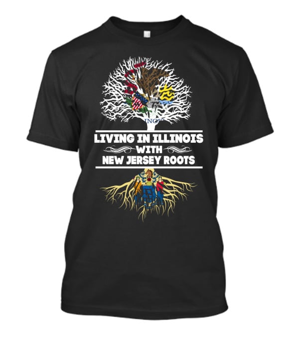 Illinois And New Jersey Tree Roots With State Flag T-Shirt