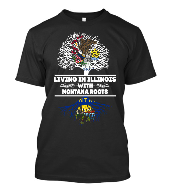 Illinois With Montana Heritage Tree Graphic Featuring State Flags And Symbolism T-Shirt