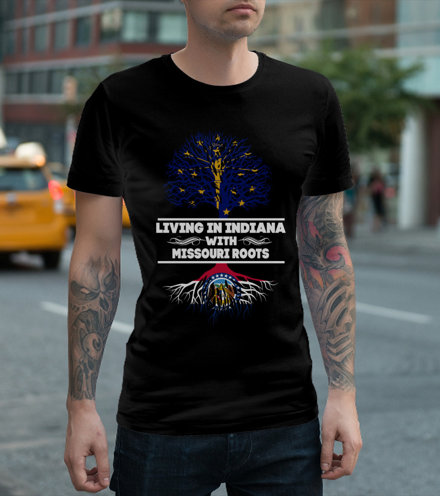 Indiana Stars and Tree with Missouri Flag Roots Fusion T-Shirt