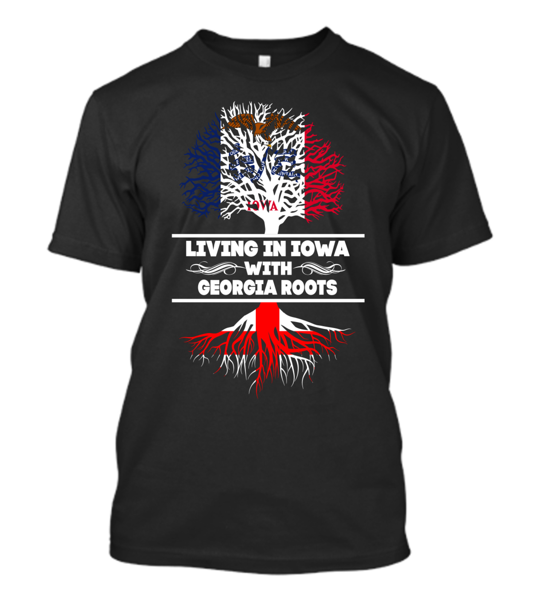 Iowa Pride Tree With Georgia Heritage Roots And State Flag T-Shirt