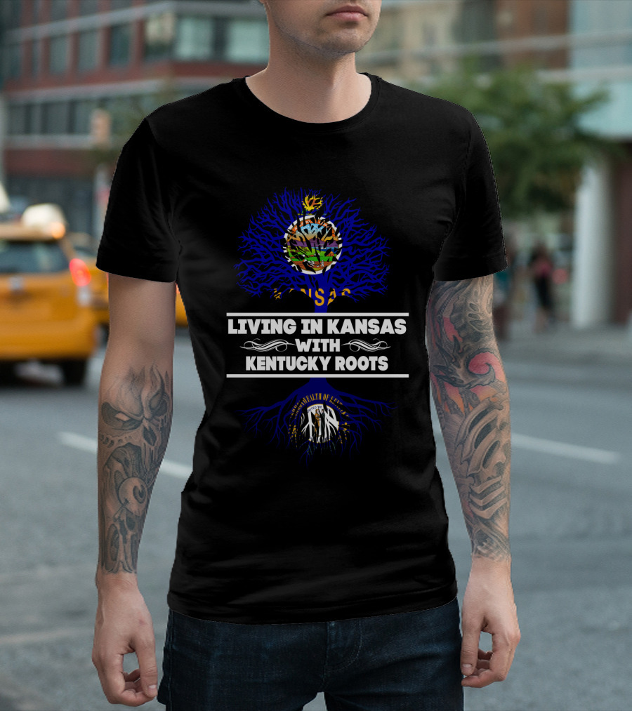 Kansas Life with Deep Kentucky Roots - State Pride Symbolism with Kansas Seal and Kentucky Emblems T-Shirt