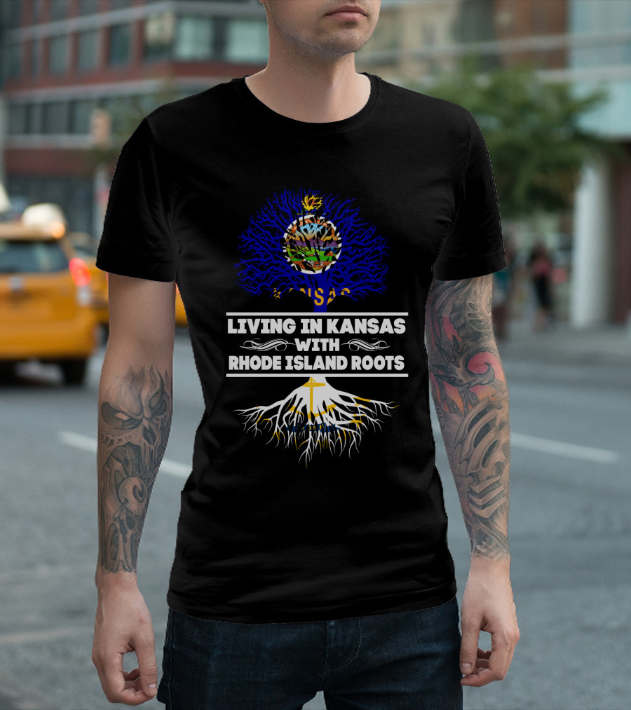 Living in Kansas With Rhode Island Roots Kansas State Seal Tree T-Shirt