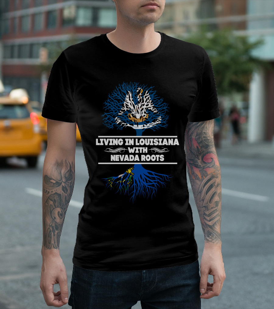 Living In Louisiana Embracing Nevada Roots With Pelican And Tree Symbolism T-Shirt