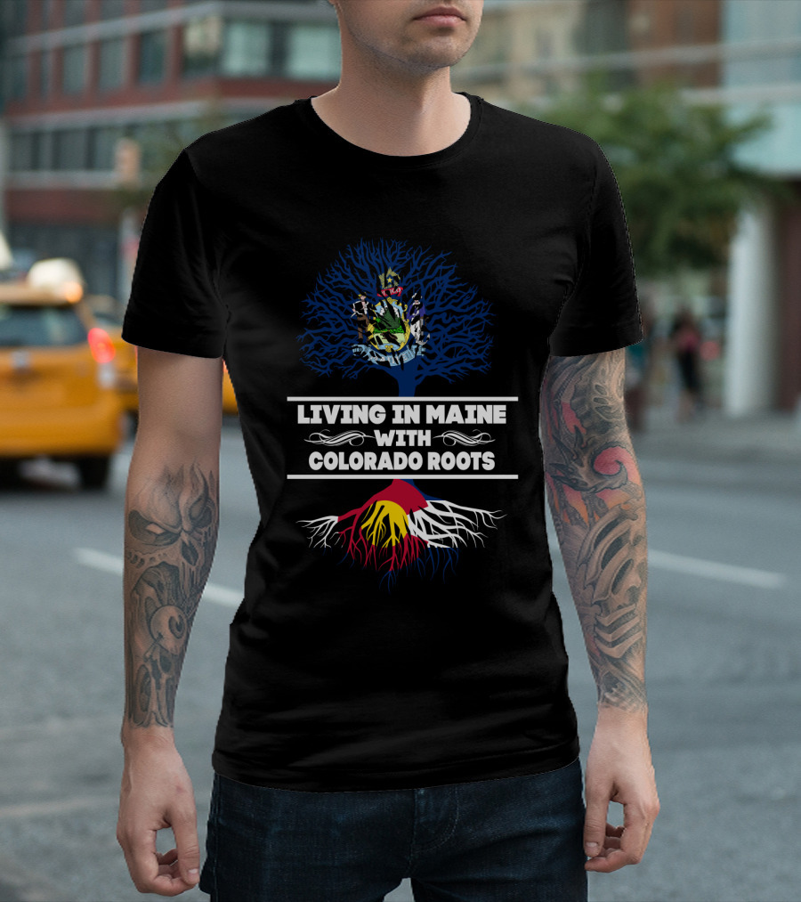 Maine State Seal Tree Top Colorado Flag Roots T-Shirt