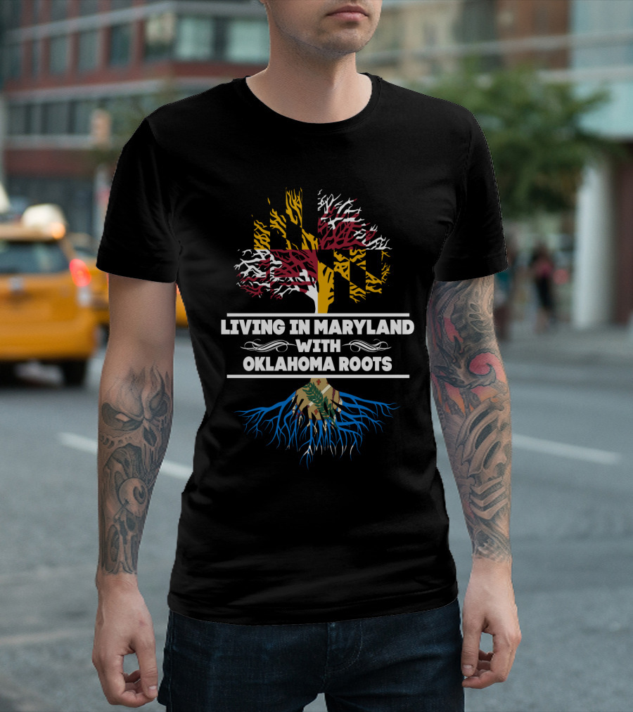 Maryland Flag Tree and Blue Oklahoma Roots Connection T-Shirt