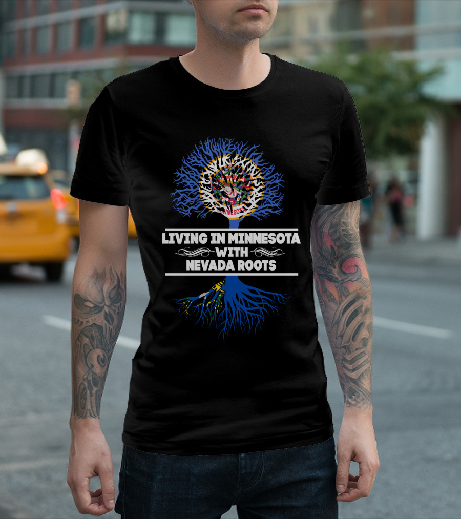 Minnesota Living Nevada Roots Tree with State Flags and Symbolic T-Shirt