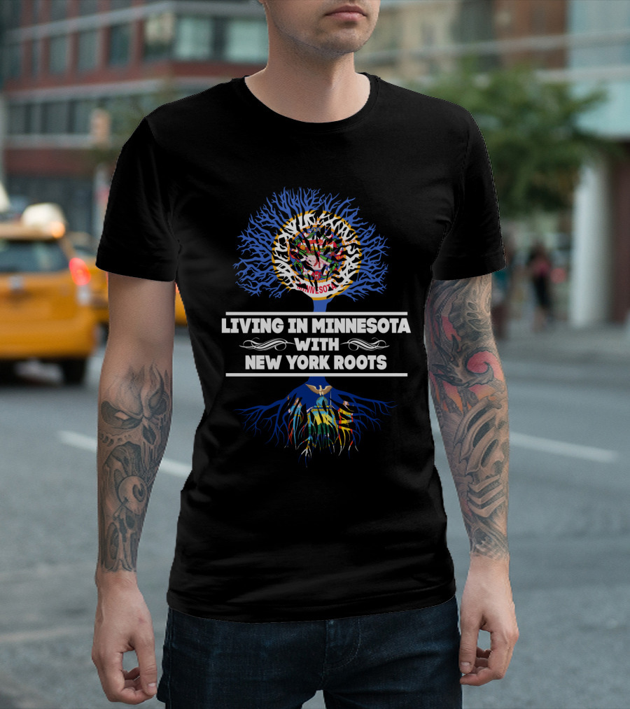 Minnesota Life With New York Heritage Tree Design Featuring State Colors And Symbolism T-Shirt