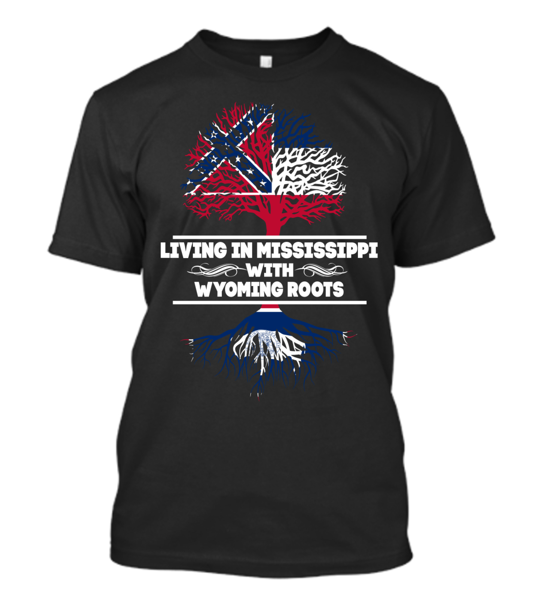 Mississippi Lifestyle Embracing Wyoming Heritage With Confederate Flag Tree T-Shirt