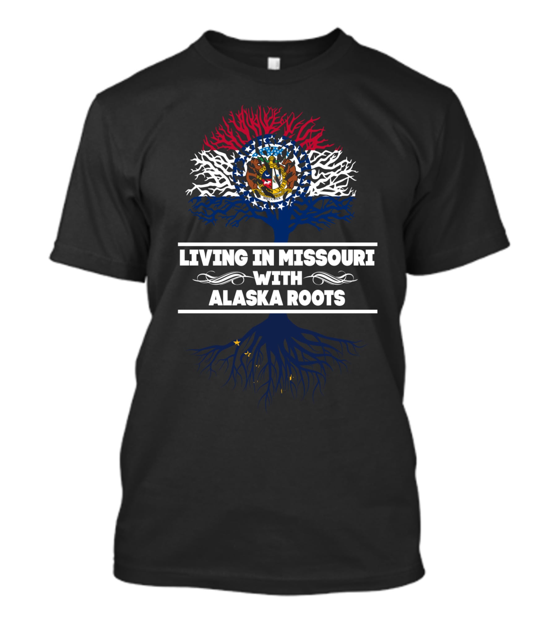 Missouri State Flag Tree With Alaska Roots Connection T-Shirt