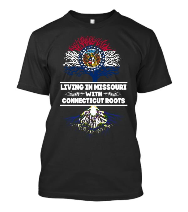 Missouri Pride With State Flag Top Tree And Connecticut Origin Roots T-Shirt