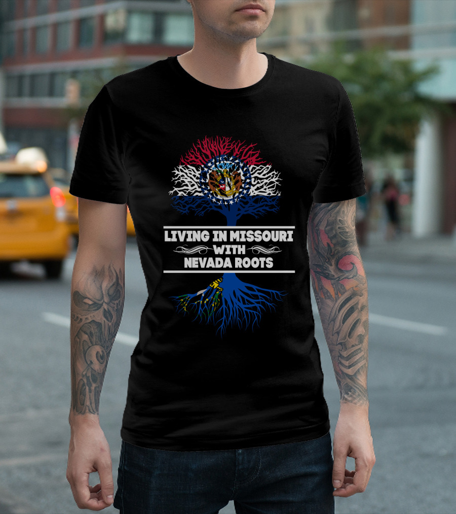 Missouri Flag Tree With Nevada Roots Symbolizing Dual State Pride T-Shirt