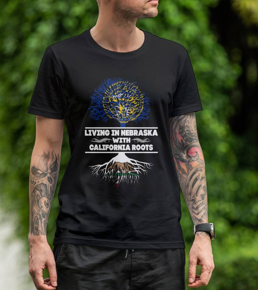 Nebraska Seal Tree Living In Nebraska With California Roots T-Shirt