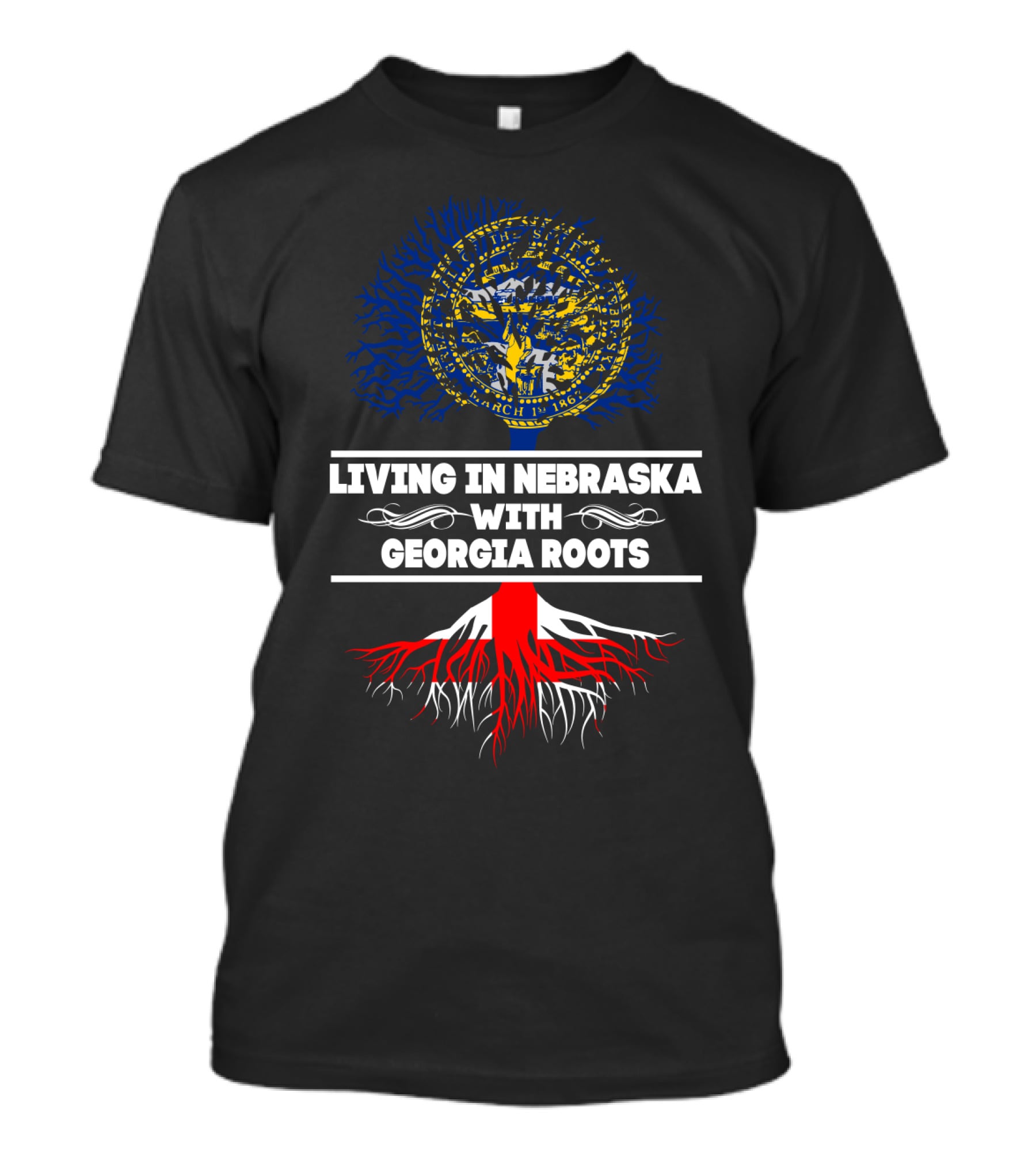 Living In Nebraska With Georgia Roots Nebraska State Seal Tree T-Shirt