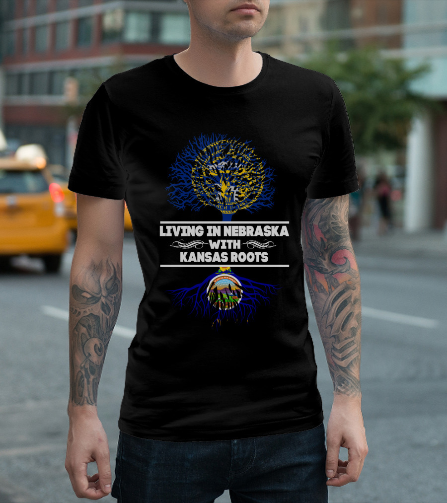 Living In Nebraska With Deep Kansas Roots Featuring State Seals T-Shirt