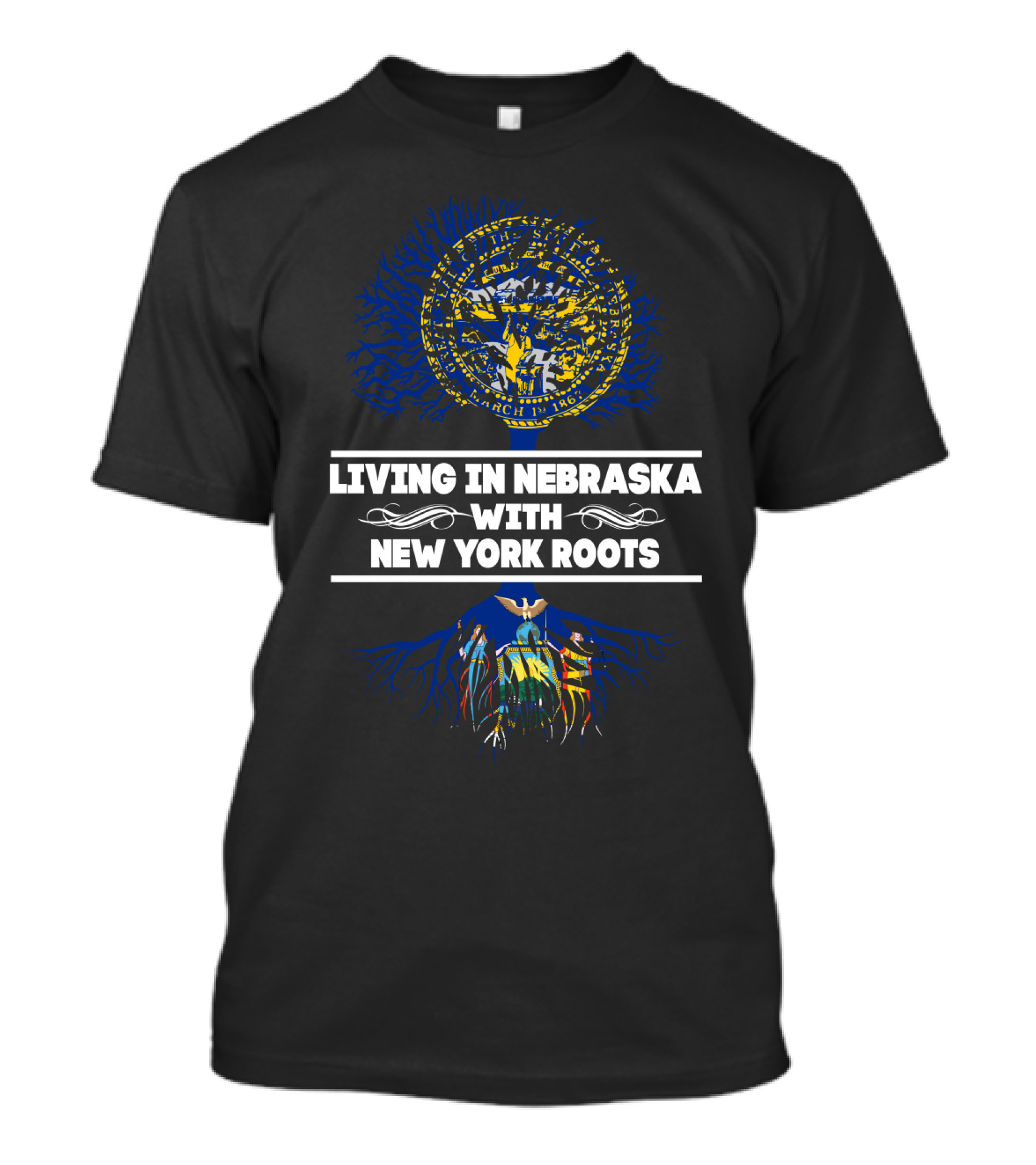 Nebraska Living With New York Roots State Pride Tree T-Shirt
