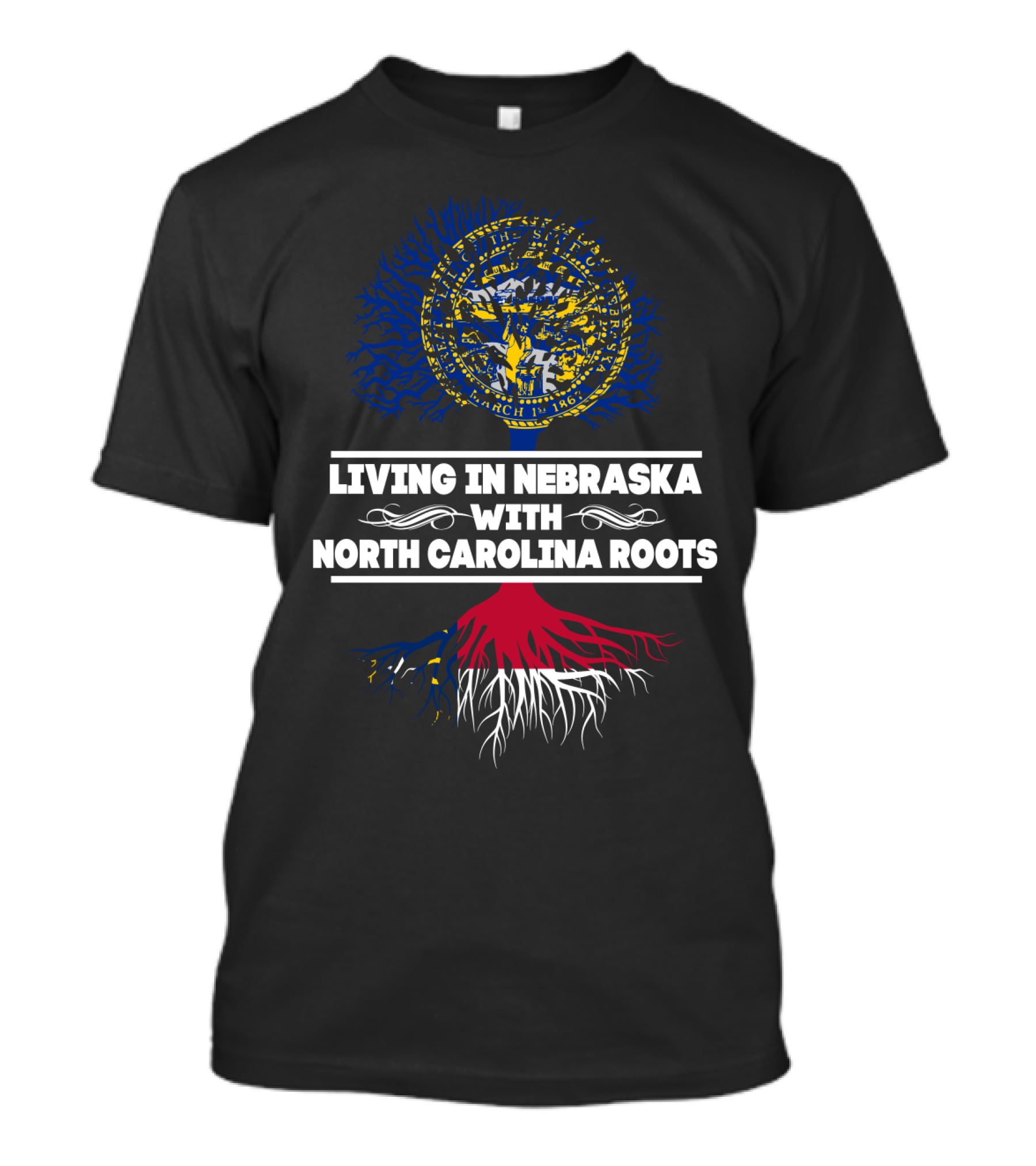 Nebraska Living With Deep North Carolina Roots State Love Tree T-Shirt