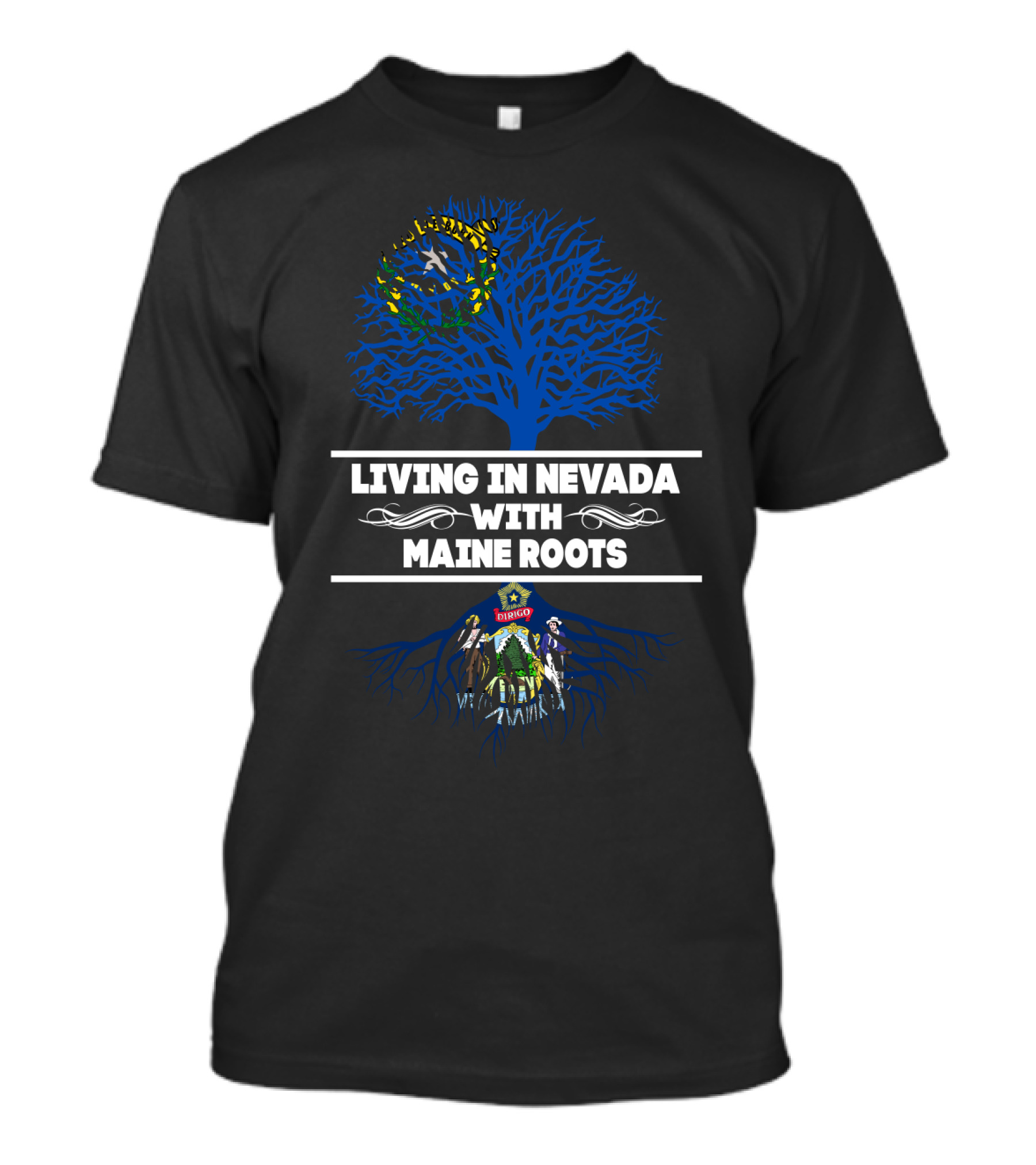 Nevada Connection With Maine Heritage Tree Design Incorporating State Symbols T-Shirt