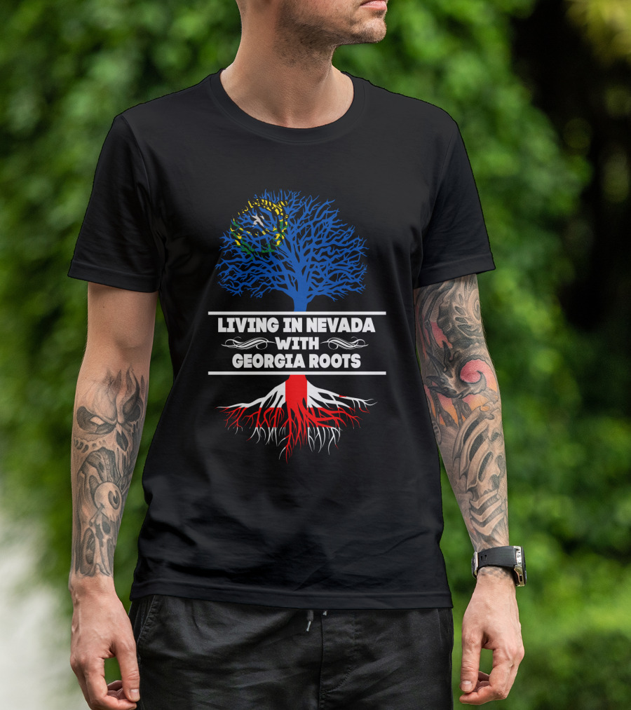Proudly Living In Nevada With Strong Georgia Roots Featuring State Flag Tree T-Shirt