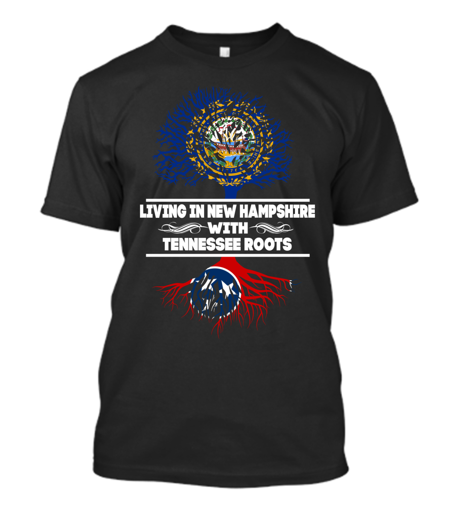 New Hampshire State Flag Tree Above Tennessee Flag Roots Connection T-Shirt